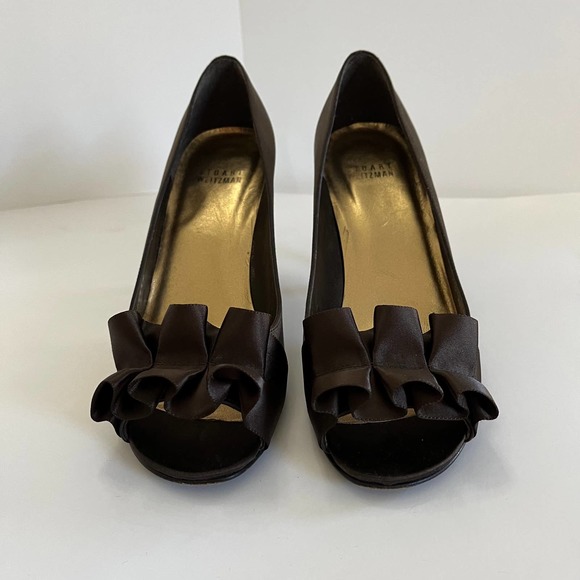 Stuart Weitzman Brown Satin Heels Sz 6.5 - Picture 3 of 9